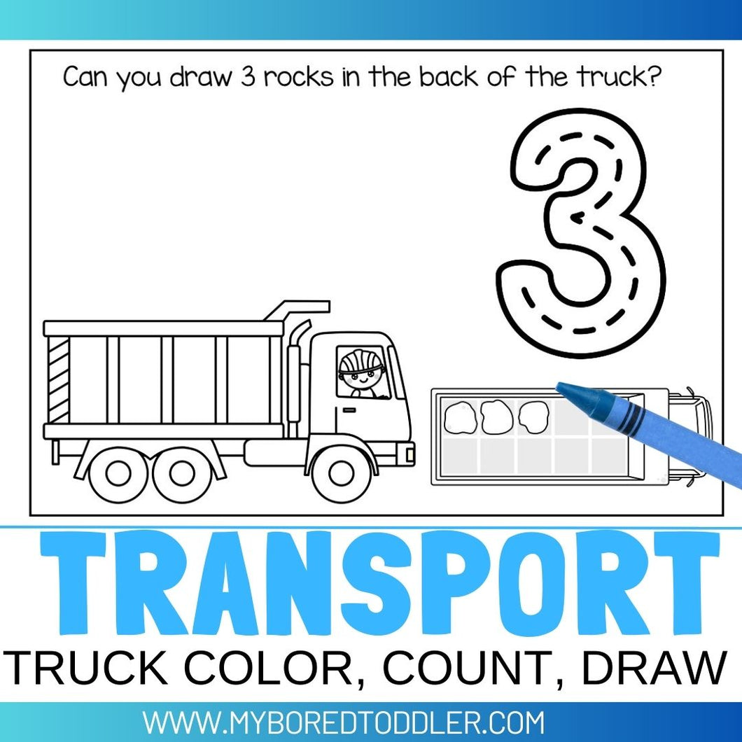 Transport Truck Counting Sheets - Numbers 0-10 Color Draw Count