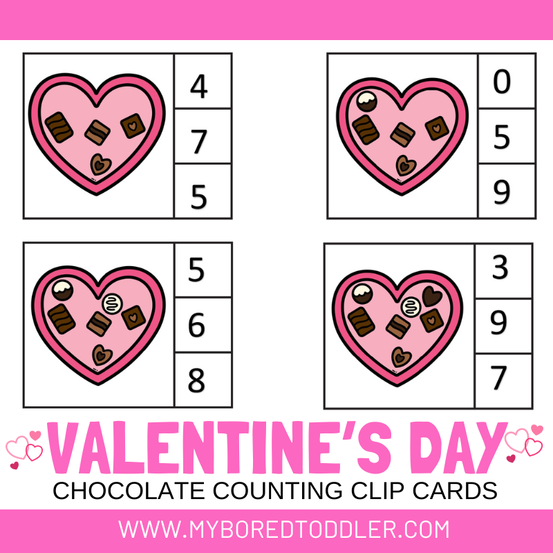 Valentine's Day Chocolate Counting Clip Cards 0 - 10 Color