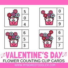 Load image into Gallery viewer, Valentine&#39;s Day Flower Counting Clip Cards 0 - 10 Color
