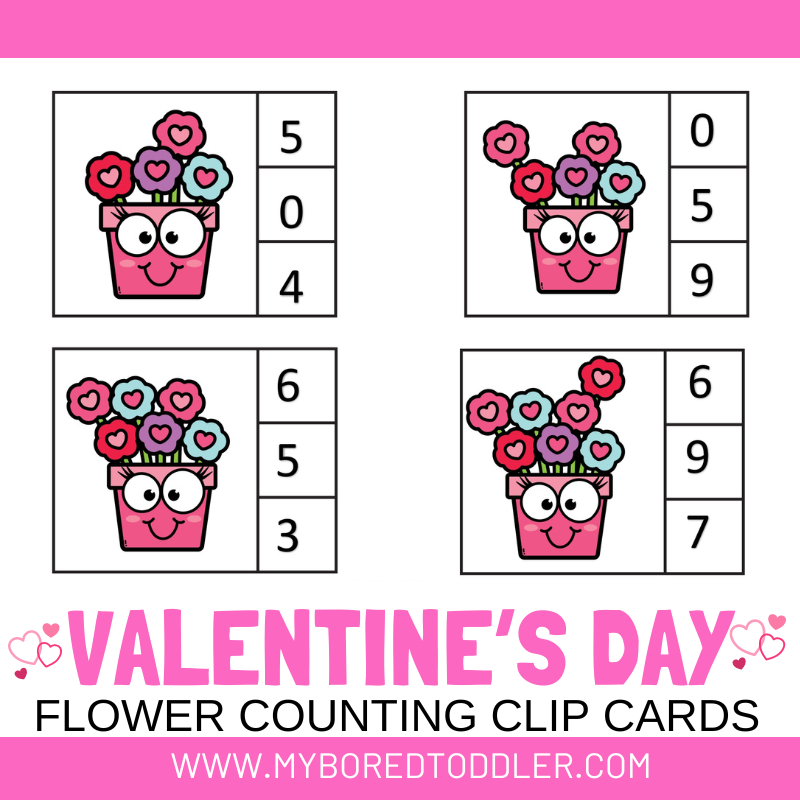 Valentine's Day Flower Counting Clip Cards 0 - 10 Color
