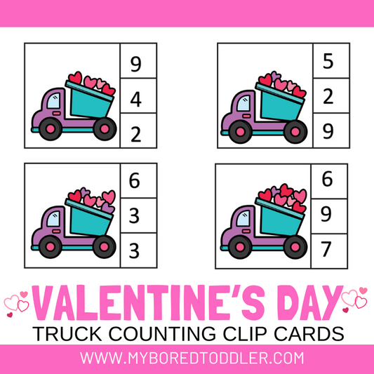 Valentine's Day Truck Counting Clip Cards 0 - 10 Color