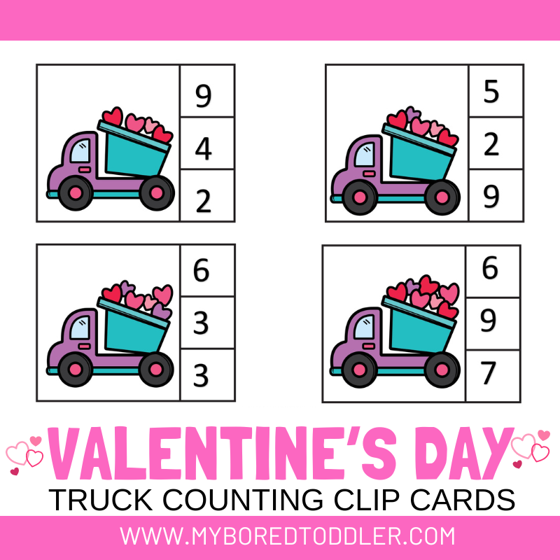 Valentine's Day Truck Counting Clip Cards 0 - 10 Color