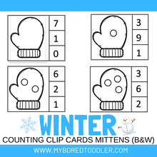 Load image into Gallery viewer, Winter Counting Clip Cards 0 - 10 Mittens Color &amp; B&amp;W
