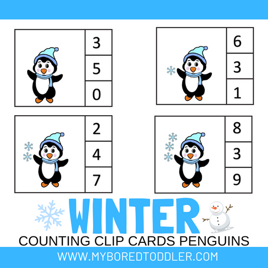 Winter Penguin Counting Clip Cards 0-10 Color & B&W