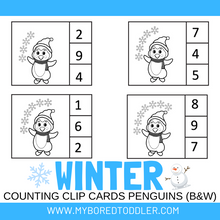 Load image into Gallery viewer, Winter Penguin Counting Clip Cards 0-10 Color &amp; Black &amp; White
