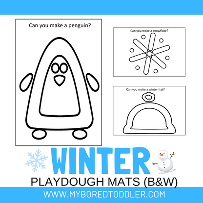 Winter Playdough Mats - Color & B&W