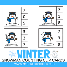 Load image into Gallery viewer, Winter Snowman Counting Clip cards 0 - 10 Color &amp; B&amp;W
