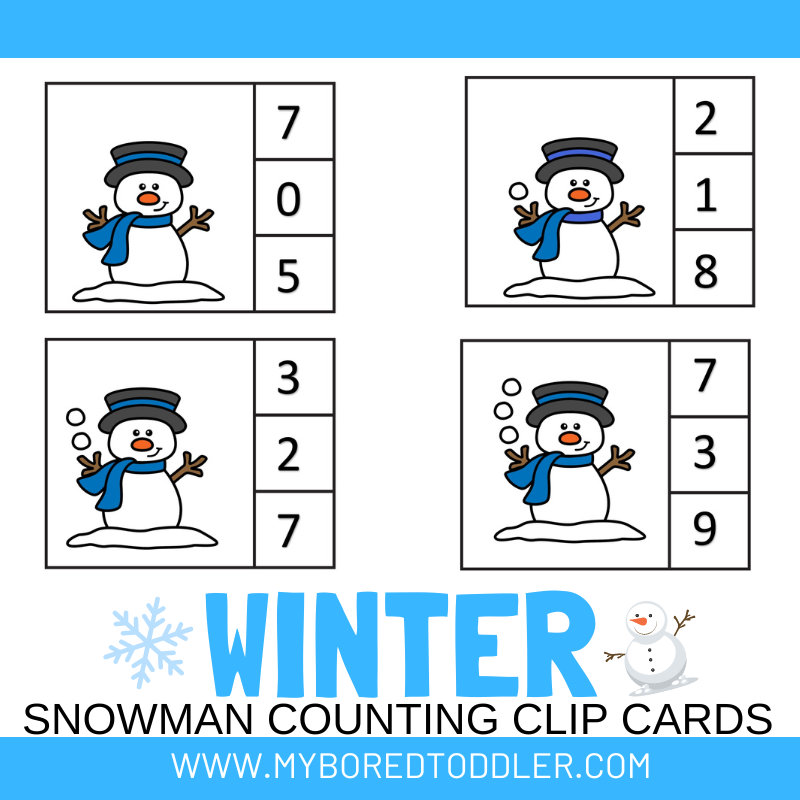 Winter Snowman Counting Clip cards 0 - 10 Color & B&W