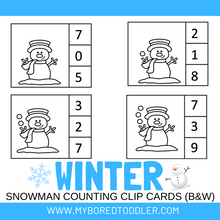 Load image into Gallery viewer, Winter Snowman Counting Clip cards 0 - 10 Color &amp; B&amp;W
