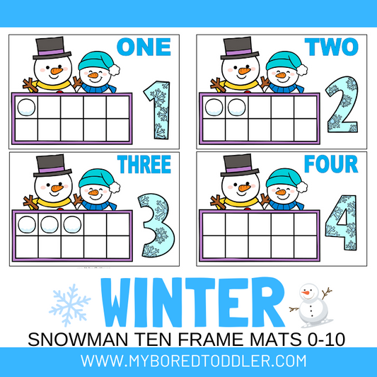 Winter Snowman Ten Frame Counting Mats