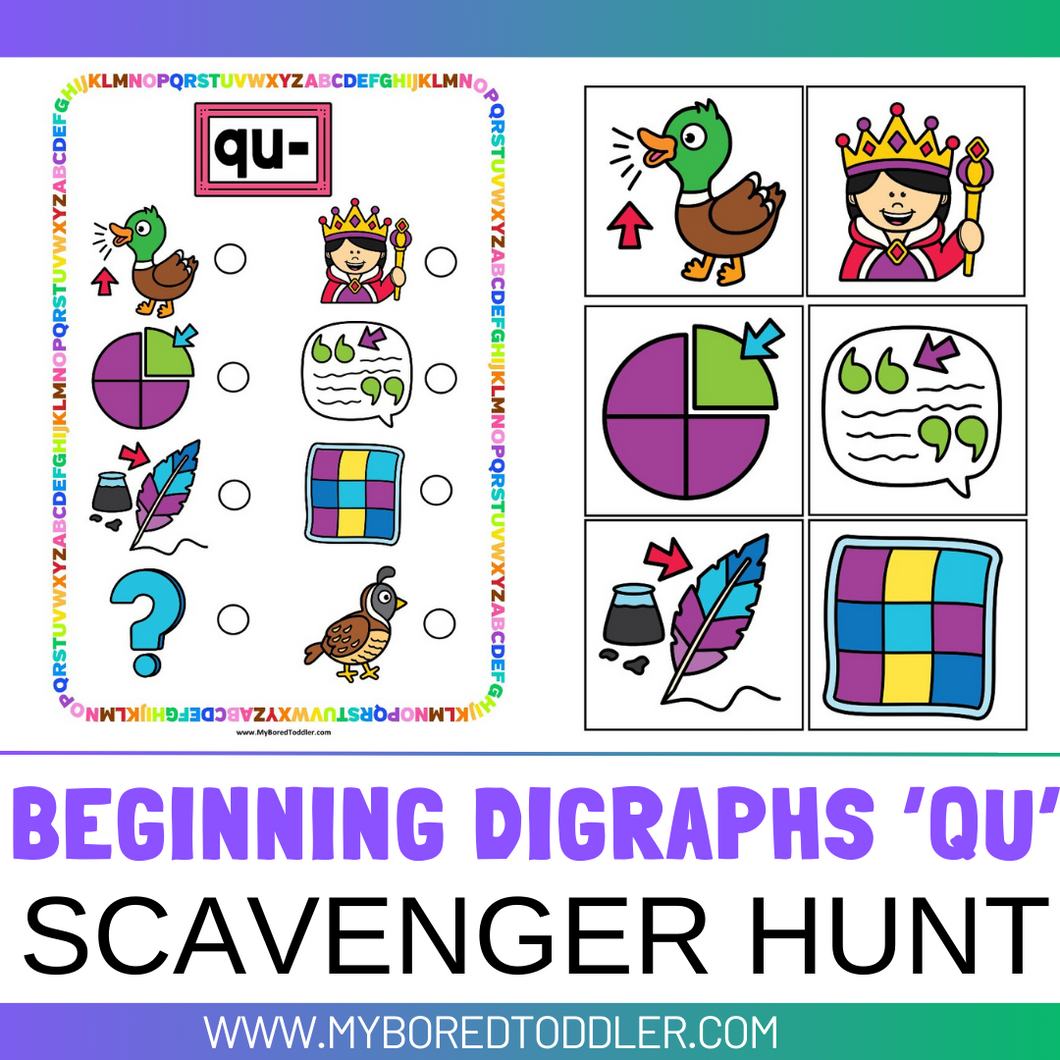 Beginning Digraphs 'QU' Alphabet Scavenger Hunt / Treasure Hunt