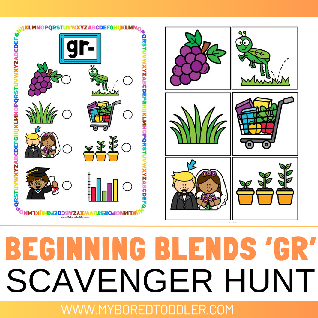 Beginning Blends 'GR' Alphabet Scavenger Hunt / Treasure Hunt