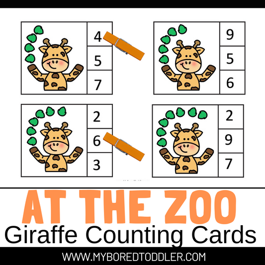 Zoo Animals  Giraffes Counting Clip Cards 0-10