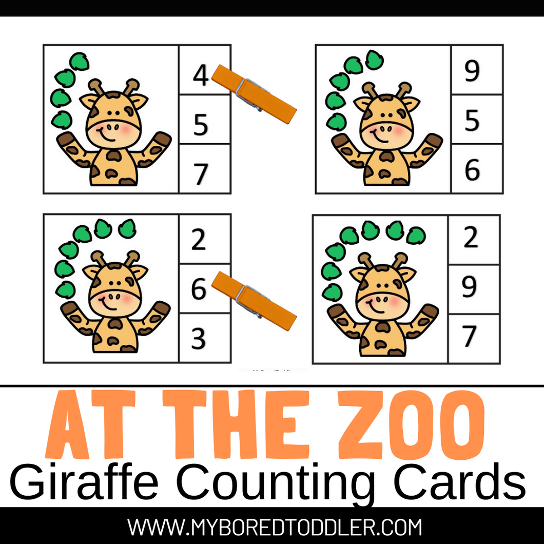 Zoo Animals  Giraffes Counting Clip Cards 0-10