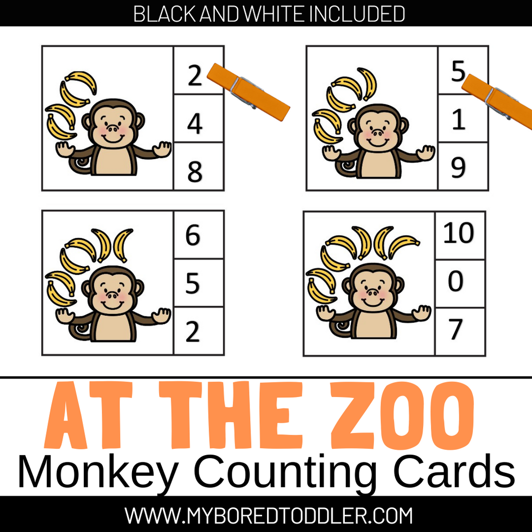 Zoo animal - Monkey counting clip cards 0-10