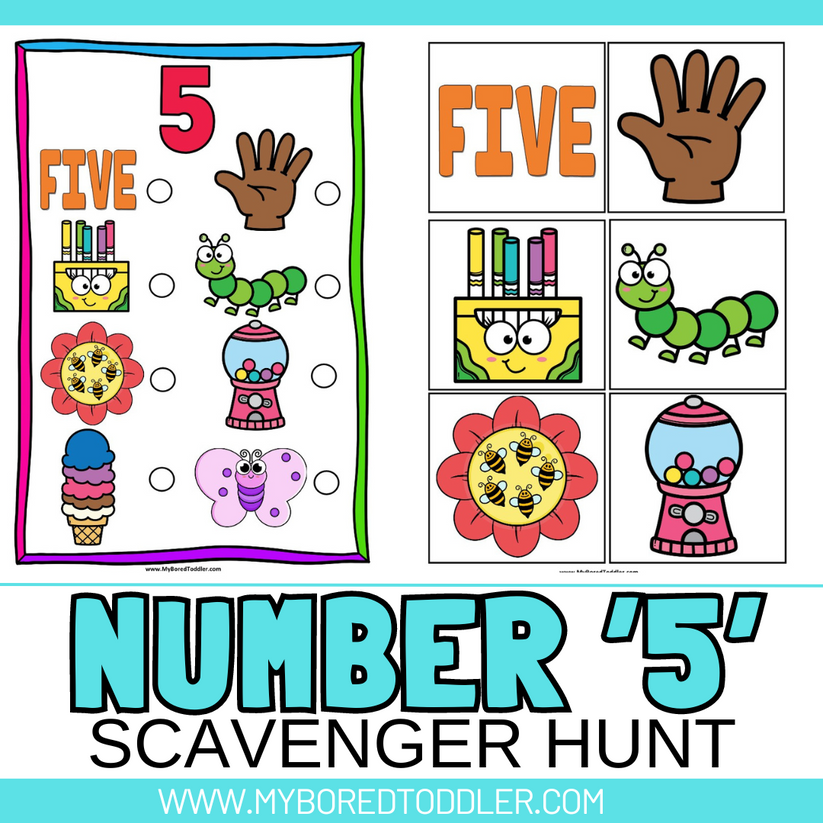 Redraw Numbers Number FIVE 5 Scavenger Hunt / Treasure Hunt – My Bored Toddler