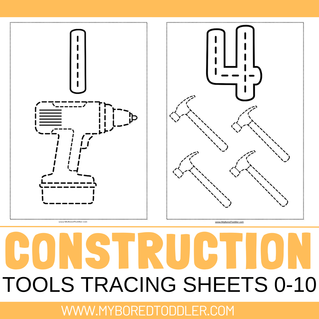 Construction Tools Tracing Sheets - Numbers 0-10