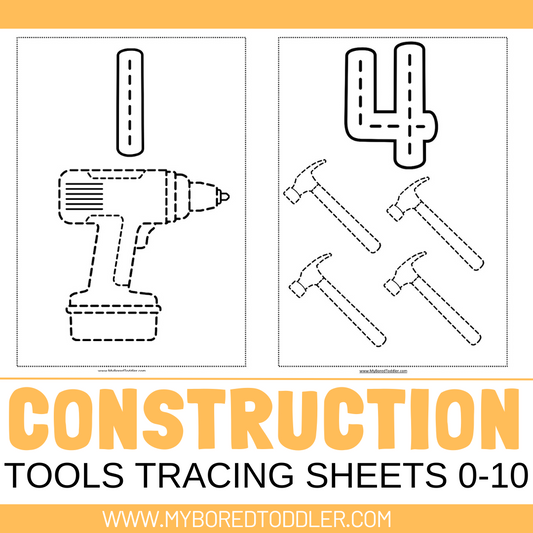 Construction Tools Tracing Sheets - Numbers 0-10
