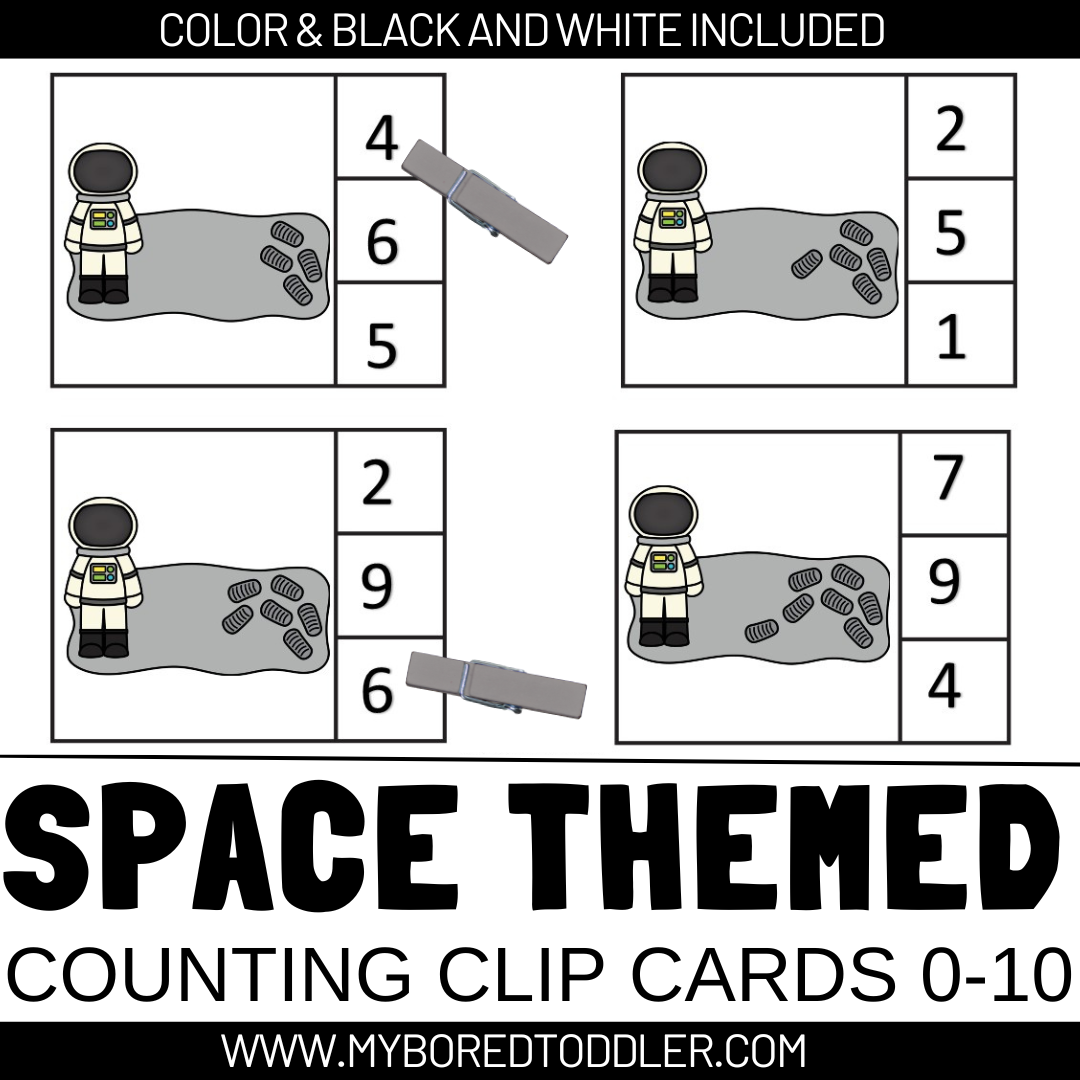 SPACE - Astronaut Footprints Counting Clip Cards 0-10