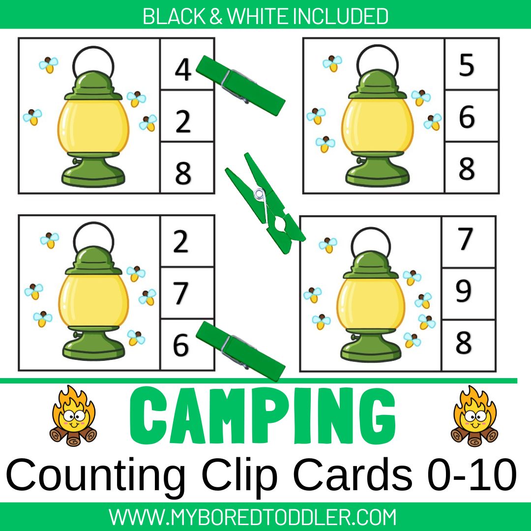 Camping Counting Clip Cards 0-10 Fireflies & Lanterns