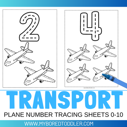 Planes Tracing Sheets - Numbers 0-10