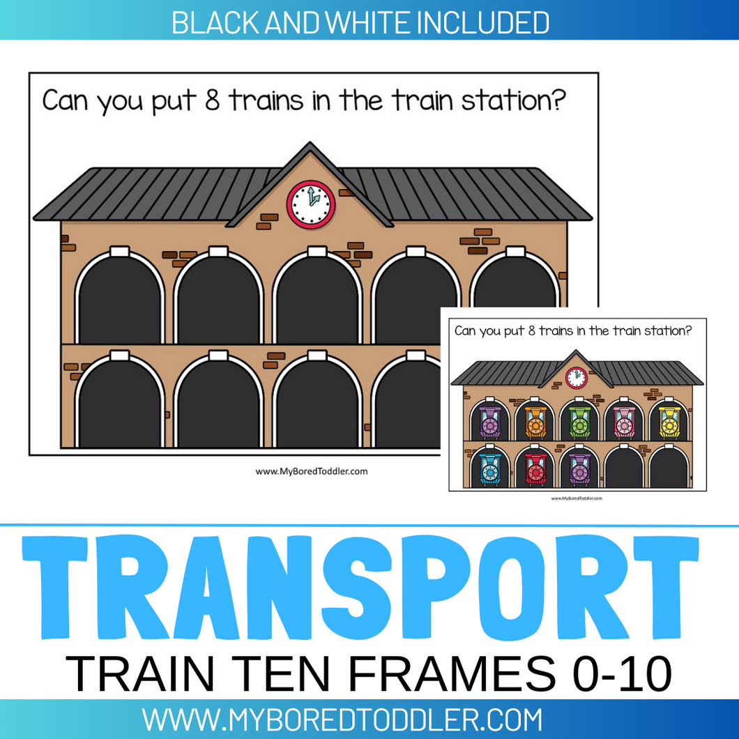 Trains Transport Ten Frame Counting Mats 0-10 B&W & Color