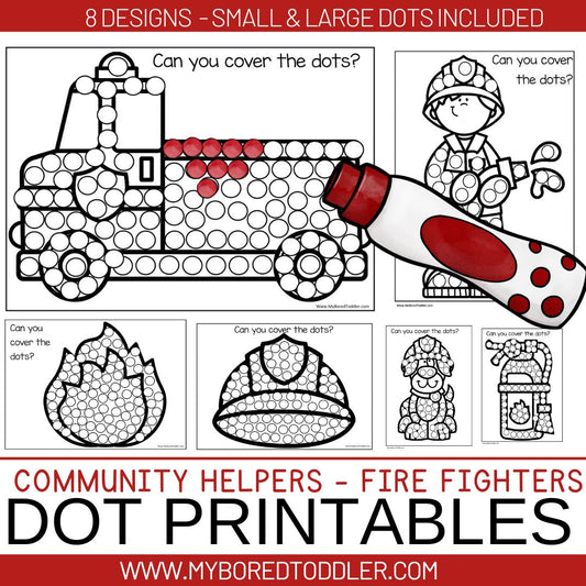 Fire Fighter Dot Printables 2 sizes  - Community Helpers