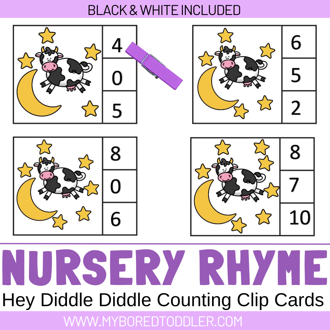 Hey Diddle Diddle Nursery Rhyme Counting Clip Cards – My Bored Toddler