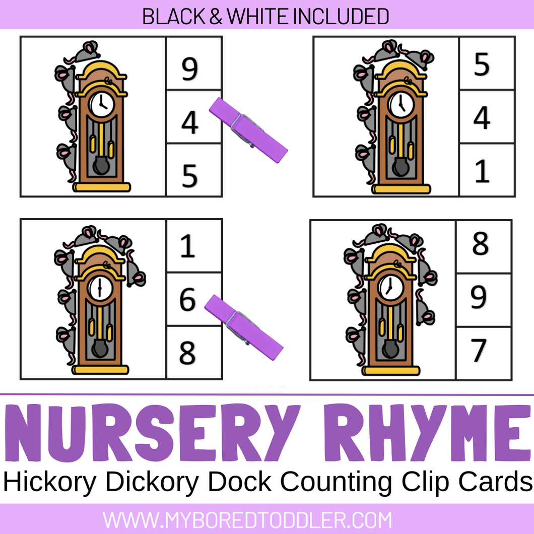 Hickory Dickory Dock Nursery Rhyme Counting Clip Cards