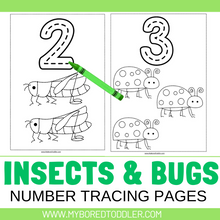 Load image into Gallery viewer, Insects &amp; Bugs  Tracing Sheets - Numbers 0-10
