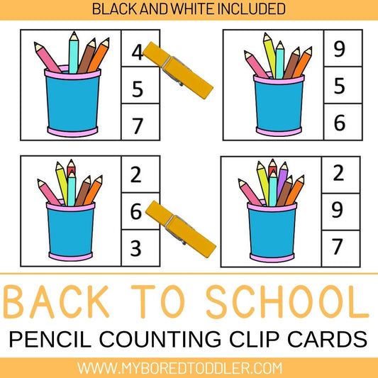 Back to School Pencil Counting Clip Cards