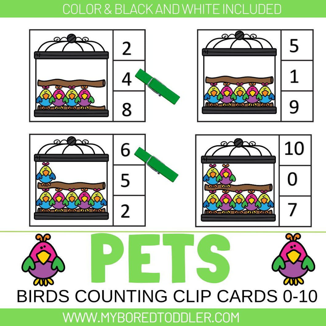 PETS - BIRD COUNTING CLIP CARDS 0-10