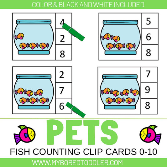 Pets Fish Counting Clip Cards 0-10