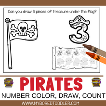 Load image into Gallery viewer, PIRATES Treasure Number Color, Count &amp; Draw 0-10
