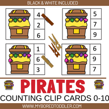Load image into Gallery viewer, PIRATES Counting Clip Cards Treasure Chests Numbers 0-10
