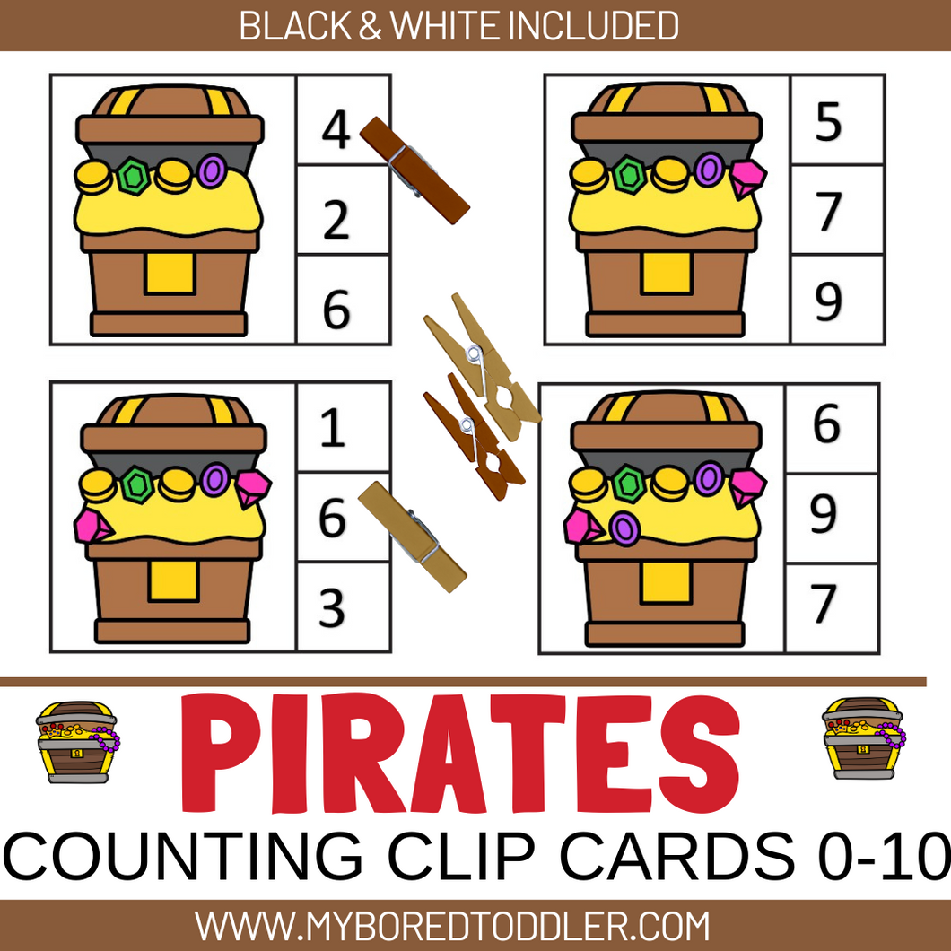 PIRATES Counting Clip Cards Treasure Chests Numbers 0-10