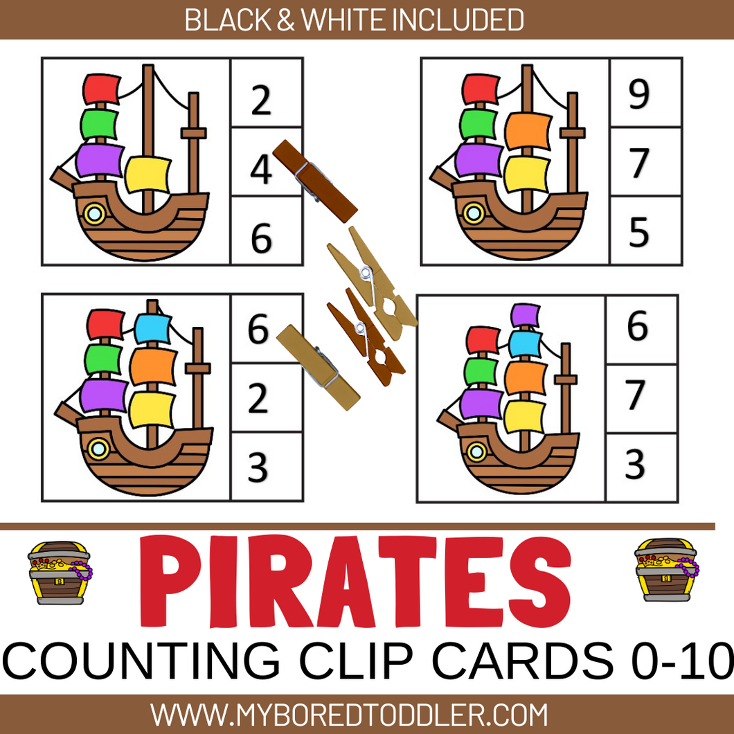 PIRATES Counting Clip Cards Flags Numbers 0-10