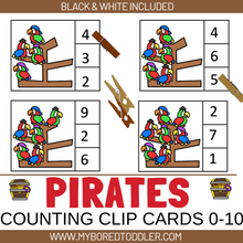 Load image into Gallery viewer, PIRATES Counting Clip Cards Parrots Numbers 0-10
