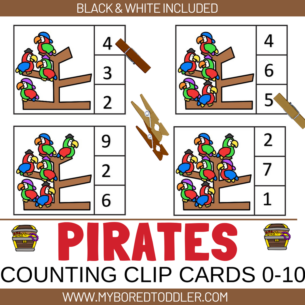 PIRATES Counting Clip Cards Parrots Numbers 0-10