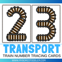 Load image into Gallery viewer, Transport Train Track Number Tracing Cards 0-10
