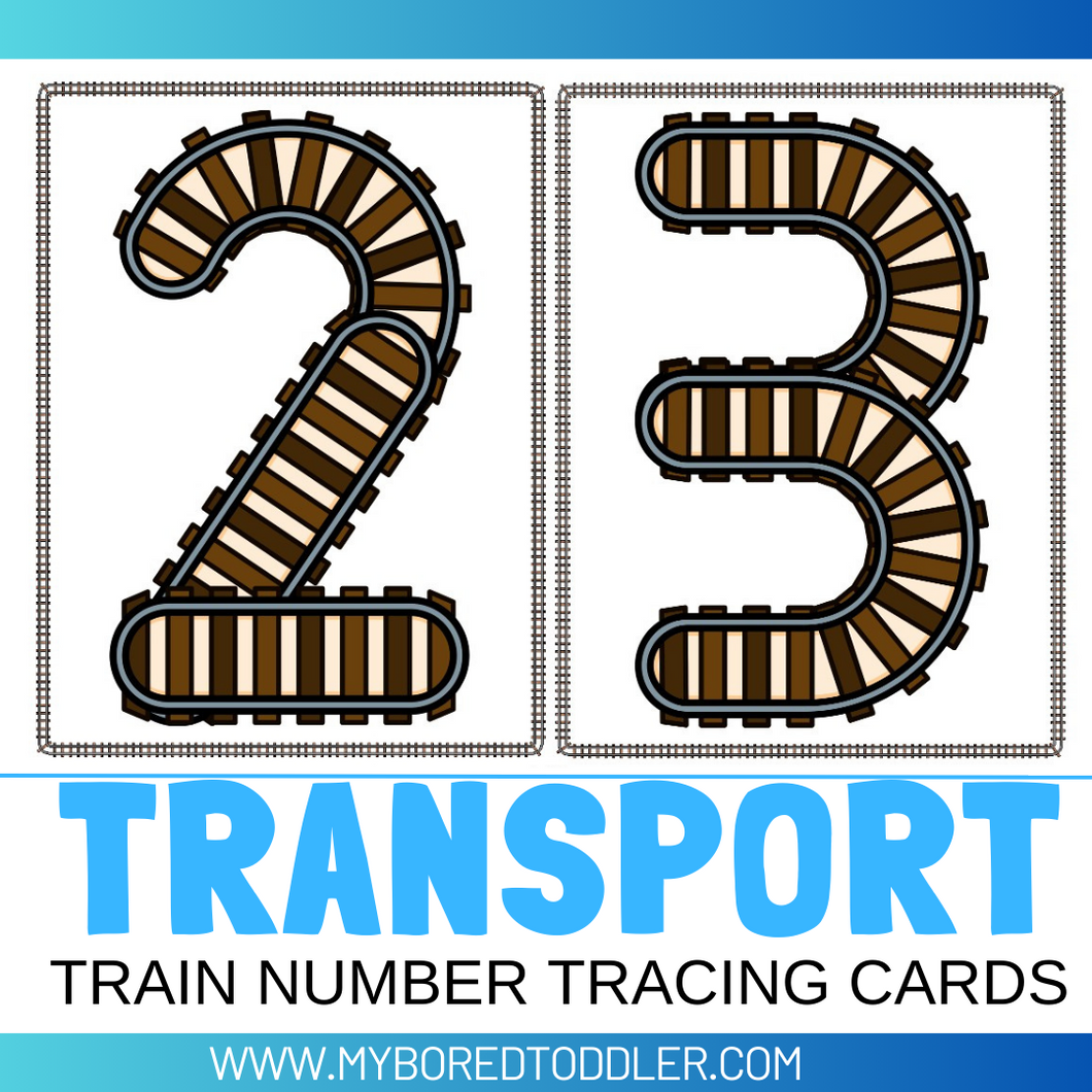 Transport Train Track Number Tracing Cards 0-10