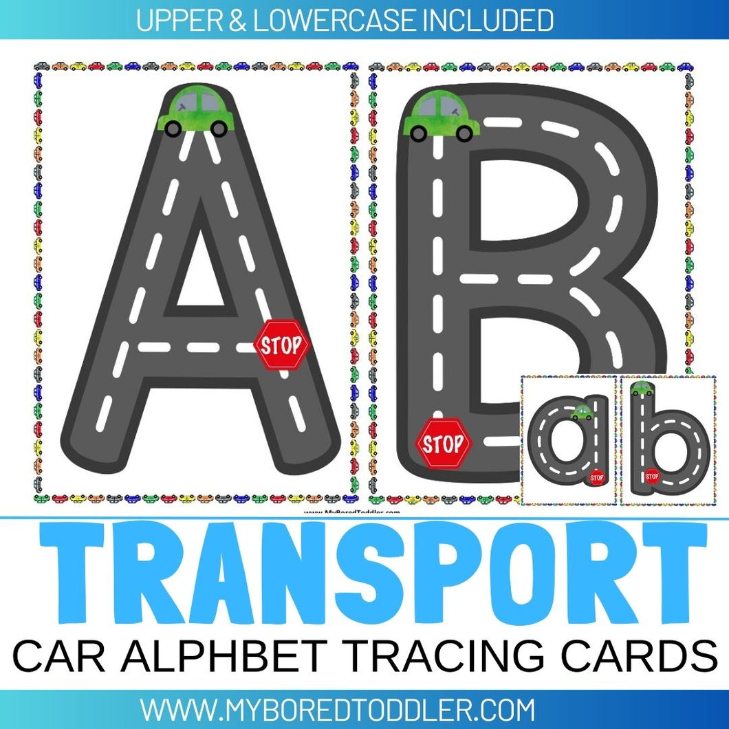 Transport Car Alphabet Tracing Sheets - Uppercase & Lowercase