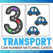 Load image into Gallery viewer, Number Matching Cards 0-10 - CARS / TRANSPORT
