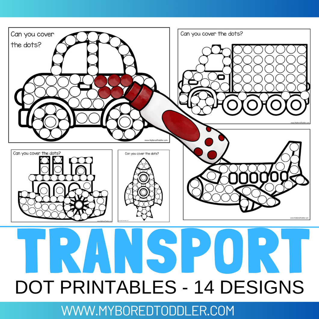 TRANSPORT Dot Printables - Cars, Trucks, Planes