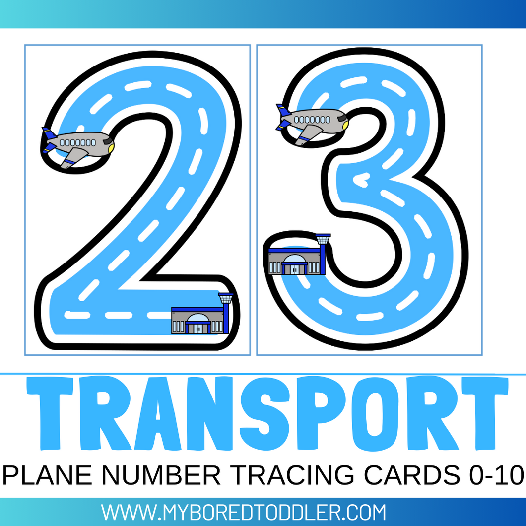 Transport Planes Number Tracing Cards 0-10