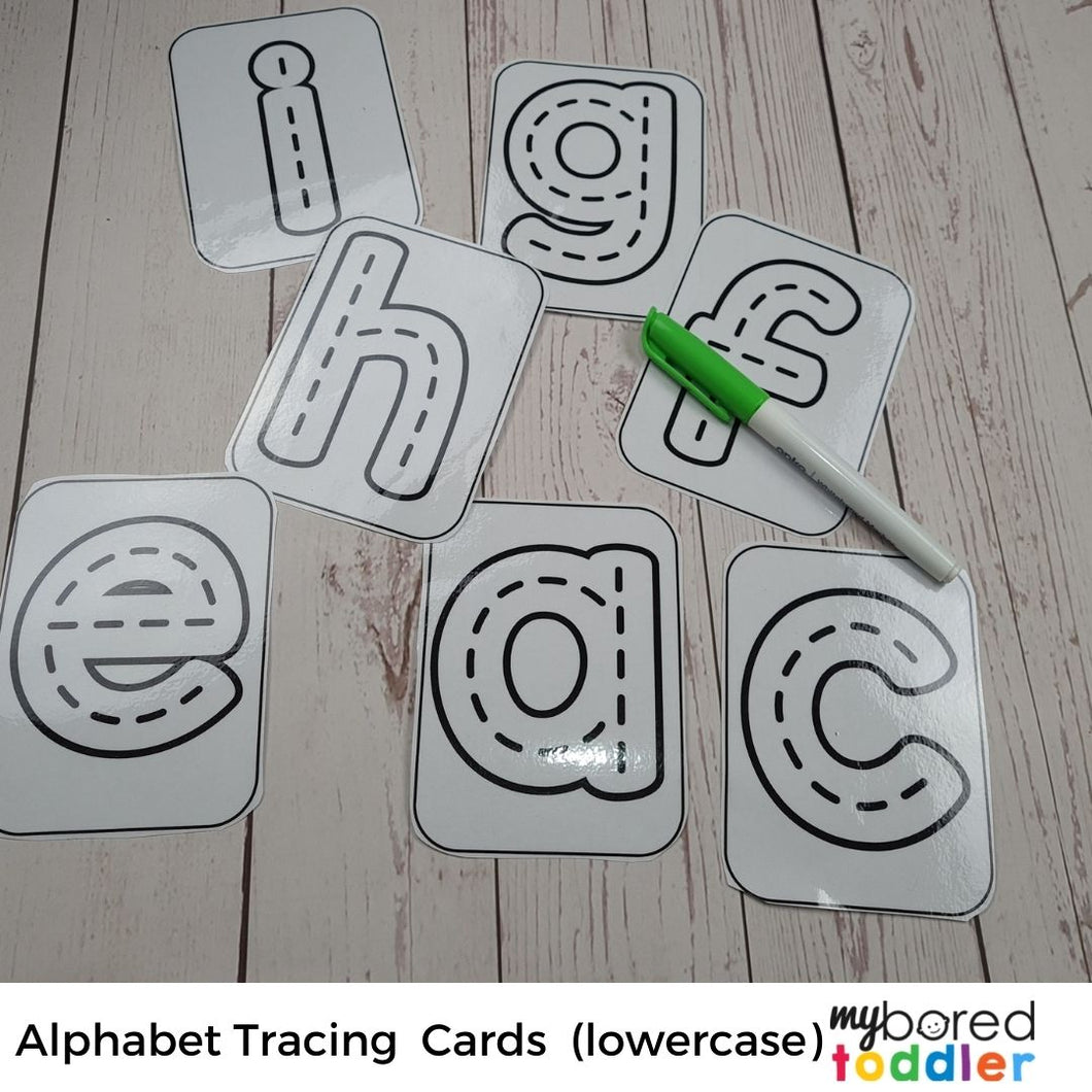 Alphabet Tracing Cards Lowercase Black & White
