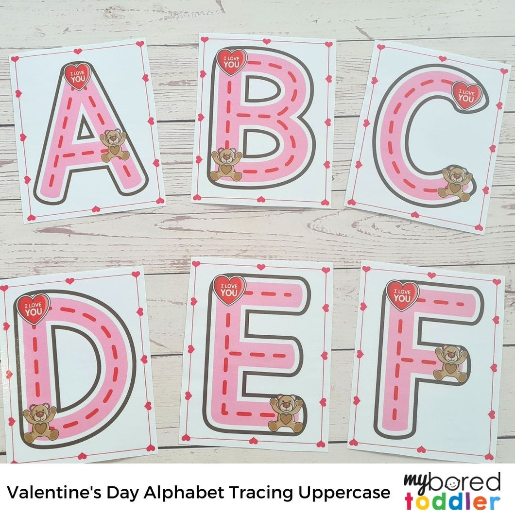 Valentine's Day Alphabet Tracing Cards Uppercase & Lowercase