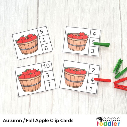 Autumn / Fall Apple Counting Clip Cards 0 - 10 Color & Black & White
