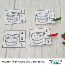 Load image into Gallery viewer, Autumn / Fall Apple Counting Clip Cards 0 - 10 Color &amp; Black &amp; White
