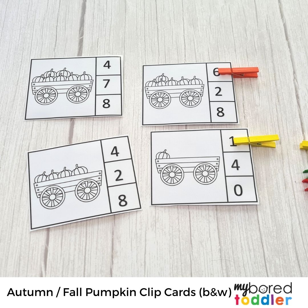 Autumn / Fall Pumpkin Counting Clip Cards 0 - 10 Color & Black & White